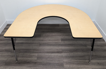 Load image into Gallery viewer, 60&quot; x 66&quot; Horse Shoe Activity Table, Adjustable Legs, Maple Top, Black Edge (RF)
