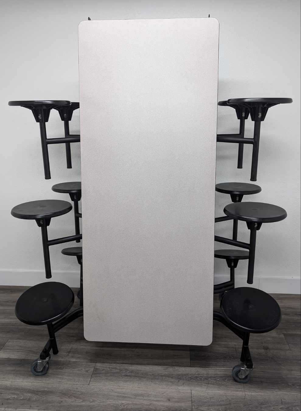 12ft Cafeteria Lunch Table w/ 12 Stool Seat, Gray Top, Black Seat, Adult Size (RF)