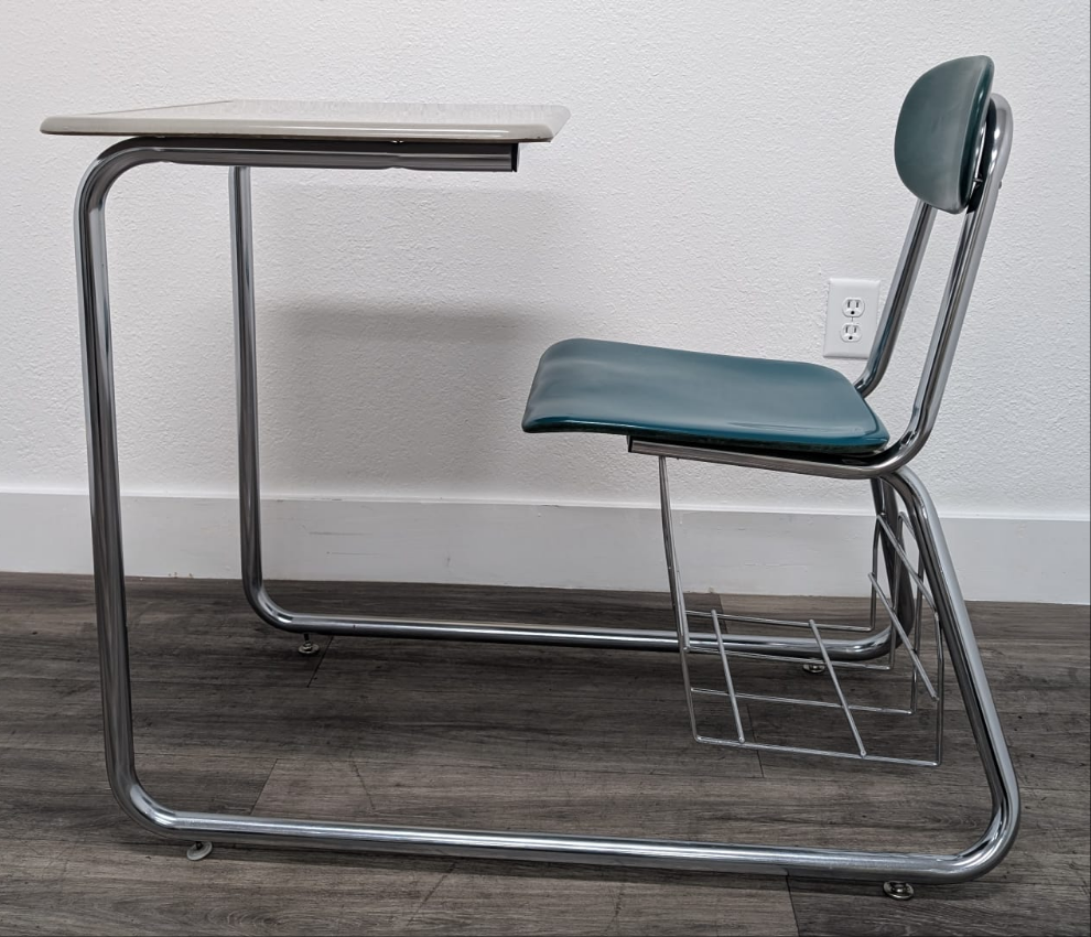 KI Ivy League Combo Desk, Hunter Green Hard Plastic Seat, Dark Gray Hard Plastic Top, Basket, Sled Base (RF)