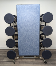 Load image into Gallery viewer, 12ft Cafeteria Lunch Table w/ 16 Stool SLED Seat, Blue Woolamai Top, Blue Seat, Elementary Size (RF)
