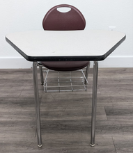 Load image into Gallery viewer, Academia 2958 Combo Desk, Burgundy Seat, Triangular Gray Spectrum Laminate Top, With Basket (RF)
