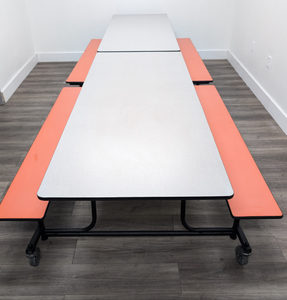 12ft Cafeteria Lunch Table w/ Peach Bench Seat, Gray, Adult Size (RF)