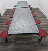 Load image into Gallery viewer, 12ft Cafeteria Lunch Table w/ Stool Seat, Gray Blush Top, Maroon Seat, Adult Size (RF)
