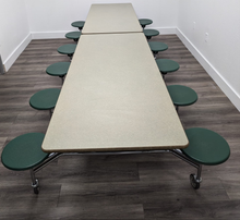 Load image into Gallery viewer, 12ft Cafeteria Lunch Table w/ Stool Seat, Light Green Top, Green Seat, Adult Size (RF)
