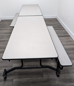 Wheelchair 12ft Cafeteria Lunch Table w/ Gray Bench Seat, GrayTop, Adult Size (RF)