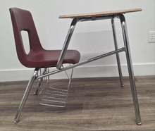 Load image into Gallery viewer, Artco Bell Combo Desk, Burgundy Seat w/ Hard Plastic Sandstone Top, Basket (RF)
