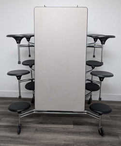 10ft Cafeteria Lunch Table w/ 12 Stool Seat, Gray Top, Black Seat, Adult Size (RF)