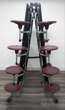Load image into Gallery viewer, 12ft Cafeteria Lunch Table w/ 16 Stool Seat, Dark Sage Top, Burgundy Seat, Preschool Size (RF)
