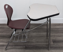 Load image into Gallery viewer, Academia 2958 Combo Desk, Burgundy Seat, Triangular Gray Spectrum Laminate Top, With Basket (RF)
