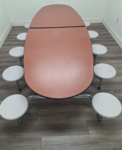 Load image into Gallery viewer, 10ft Cafeteria Lunch Table w/ 12 Stool Seat, Bole Top, White Seat, Oval, Adult Size (RF)
