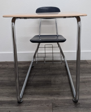 Load image into Gallery viewer, KI Ivy League Combo Desk, Navy Blue Hard Plastic Seat, Beige Hard Plastic Top, Basket, Sled Base (RF)
