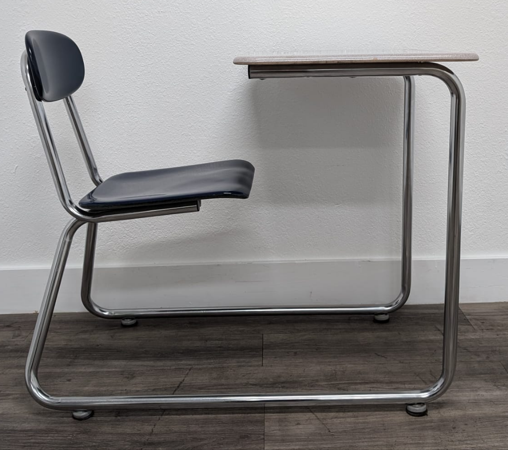 KI Ivy League Combo Desk, Navy Blue Hard Plastic Seat, Gray Spectrum Hard Plastic Top, No Basket, Sled Base (RF)