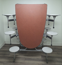 Load image into Gallery viewer, 10ft Cafeteria Lunch Table w/ 12 Stool Seat, Bole Top, White Seat, Oval, Adult Size (RF)
