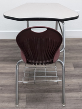 Load image into Gallery viewer, Academia 2958 Combo Desk, Burgundy Seat, Triangular Gray Spectrum Laminate Top, With Basket (RF)
