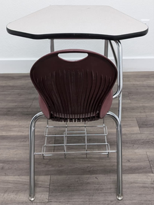 Academia 2958 Combo Desk, Burgundy Seat, Triangular Gray Spectrum Laminate Top, With Basket (RF)