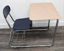 Load image into Gallery viewer, KI Ivy League Combo Desk, Navy Blue Hard Plastic Seat, Beige Hard Plastic Top, Basket, Sled Base (RF)
