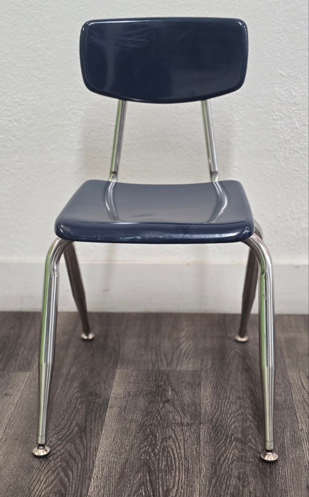 16 inch Virco Student Chair, Navy Blue, Hard Plastic, Chrome Swivel Glide (RF)