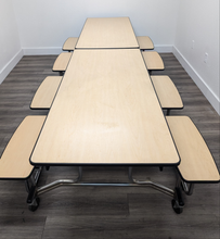 Load image into Gallery viewer, 12ft Cafeteria Lunch Table w/ Double Bench Seat, Maple Top, Maple Seat, Adult Size (RF)
