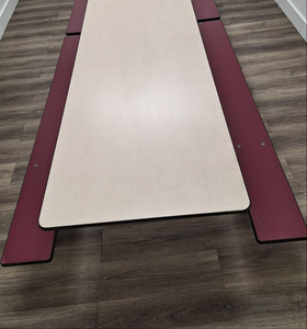 12ft Cafeteria Lunch Table w/ Foldable Bench Seat, Beige Top, Maroon Bench, Elementary Size (RF)