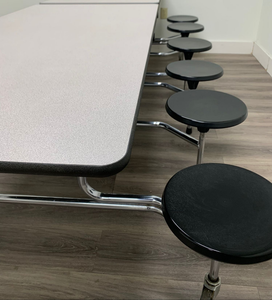10ft Cafeteria Lunch Table w/ 12 Stool Seat, Gray Top, Black Seat, Adult Size (RF)
