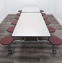 Load image into Gallery viewer, 10ft Cafeteria Lunch Table w/ Stool Seat, Gray Top, Burgundy Seat, Adult Size (RF)
