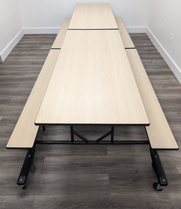 12ft Cafeteria Lunch Table w/ Bench Seat, Light Maple, Palmer Hamilton Brand, Dual Table Size Adjustable (RF)