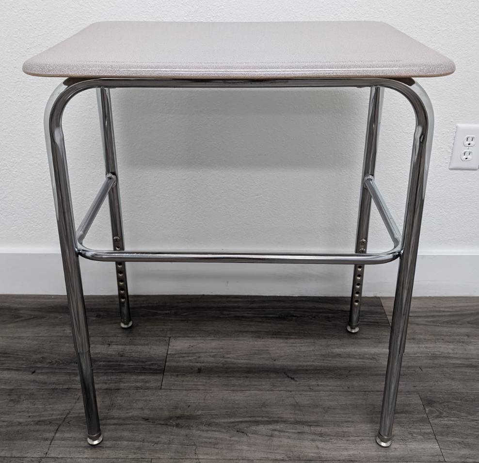 Academia Student Desk w/ Hard Plastic  Gray Top, U Brace, No Book Box, Non Adjustable (RF)