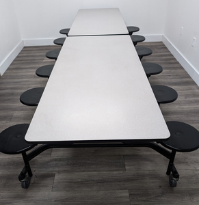 12ft Cafeteria Lunch Table w/ 12 Stool Seat, Gray Top, Black Seat, Adult Size (RF)