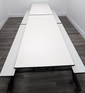 12ft Cafeteria Lunch Table w/ Bench Seat, White, Palmer Hamilton Brand, Dual Table Size Adjustable (RF)