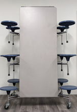 Load image into Gallery viewer, 12ft Cafeteria Lunch Table w/ Stool Seat, Gray Top, Blue Seat, Adult Size (RF)
