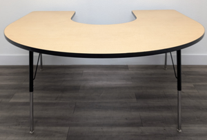 60" x 66" Horse Shoe Activity Table, Adjustable Legs, Maple Top, Black Edge (RF)