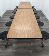 Load image into Gallery viewer, 12ft Cafeteria Lunch Table w/ 12 Stool Seat, Dark Oak Top, Black Seat, Adult Size (RF)
