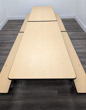 Load image into Gallery viewer, 12FT CAFETERIA LUNCH TABLE W/ FOLDABLE BENCH SEAT, MAPLE TOP, MAPLE BENCH, PRE SCHOOL SIZE (RF)
