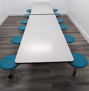 12ft Cafeteria Lunch Table w/ Stool Seat, Gray Top, Green Seat, Elementary Size (RF)