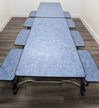 Load image into Gallery viewer, 12ft Cafeteria Lunch Table w/ Double Bench Seat, Blue Woolamai Top, Blue Woolamai Seat, Adult Size (RF)
