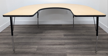 Load image into Gallery viewer, 60&quot; x 66&quot; Horse Shoe Activity Table, Adjustable Legs, Maple Top, Black Edge (RF)
