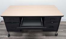 Load image into Gallery viewer, Teacher Desk - 30&quot;D x 60&quot;W, w/ Double Tier Cabinets, On Casters, Maple Top (RF)
