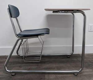KI Ivy League Combo Desk, Hunter Green Hard Plastic Seat, Gray Spectrum Hard Plastic Top, Basket, Sled Base (RF)