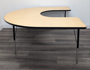 60" x 66" Horse Shoe Activity Table, Adjustable Legs, Maple Top, Black Edge (RF)