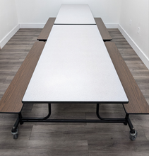 Load image into Gallery viewer, 12ft Cafeteria Lunch Table w/ Wood Grain Bench Seat, Gray Top, Adult Size (RF)
