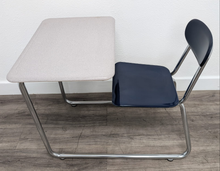 Load image into Gallery viewer, KI Ivy League Combo Desk, Navy Blue Hard Plastic Seat, Gray Spectrum Hard Plastic Top, No Basket, Sled Base (RF)
