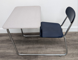 KI Ivy League Combo Desk, Navy Blue Hard Plastic Seat, Gray Spectrum Hard Plastic Top, No Basket, Sled Base (RF)