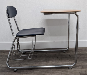KI Ivy League Combo Desk, Navy Blue Hard Plastic Seat, Beige Hard Plastic Top, Basket, Sled Base (RF)