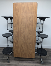 Load image into Gallery viewer, 12ft Cafeteria Lunch Table w/ 12 Stool Seat, Dark Oak Top, Black Seat, Adult Size (RF)
