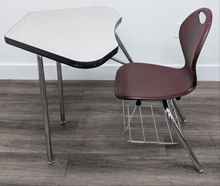 Load image into Gallery viewer, Academia 2958 Combo Desk, Burgundy Seat, Triangular Gray Spectrum Laminate Top, With Basket (RF)
