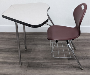 Academia 2958 Combo Desk, Burgundy Seat, Triangular Gray Spectrum Laminate Top, With Basket (RF)