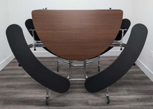 Load image into Gallery viewer, 60in Round Cafeteria Lunch Table w/ Bench Seat, Wood Grain Top, Black Seat, Adult Size (RF)
