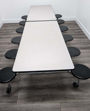 Load image into Gallery viewer, 10ft Cafeteria Lunch Table w/ 12 Stool Seat, Gray Top, Black Seat, Adult Size (RF)
