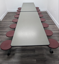 Load image into Gallery viewer, 12ft Cafeteria Lunch Table w/ 16 Stool Seat, Dark Sage Top, Burgundy Seat, Elementary Size (RF)

