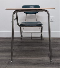 Load image into Gallery viewer, Virco Combo Desk, Teal Hard Plastic Seat, Sandstone Hard Plastic Top, Basket (RF)
